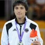 SINGAPORE,19 Aug.2010 - The silver medalist Ibrahim Ahmadsei of Germany poses during the awarding ceremony of men's +73KG Taekwondo at the 2010 Youth Olympic Games in Singapore, August 19, 2010.